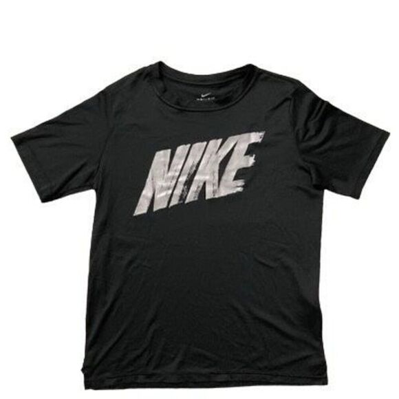 Nike Dri-Fit Boy’s Black/Gray Brushed Graphic Logo Crewneck Short Sleeve Tee XL - Picture 1 of 13